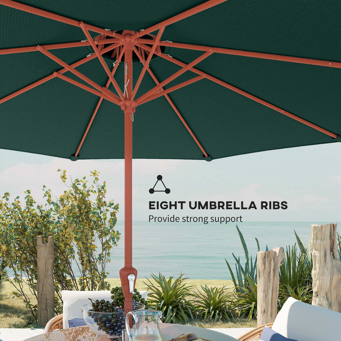Outsunny 2.7 Meter Garden Parasol With Double Top Canopy Outdoor Market Table Umbrella With Crank System Green