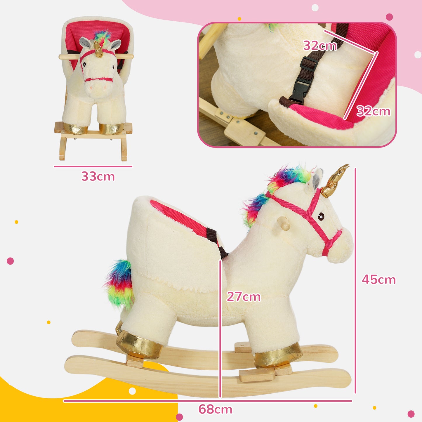 AIYAPLAY Enchanted Unicorn Rocking Horse for Toddlers - Realistic Sounds, Safety Features, Wooden Base