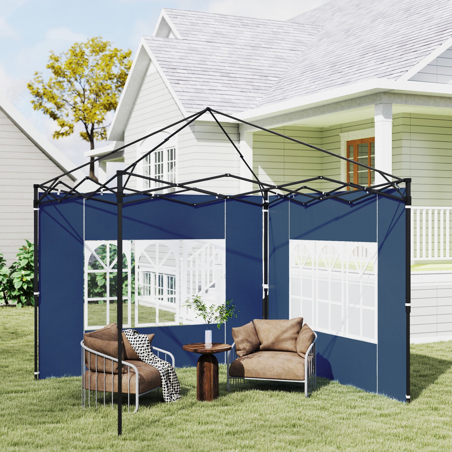 Outsunny Set of Two Replacement Walls for 3x3m and 3x6m Gazebo Canopies Blue with Window