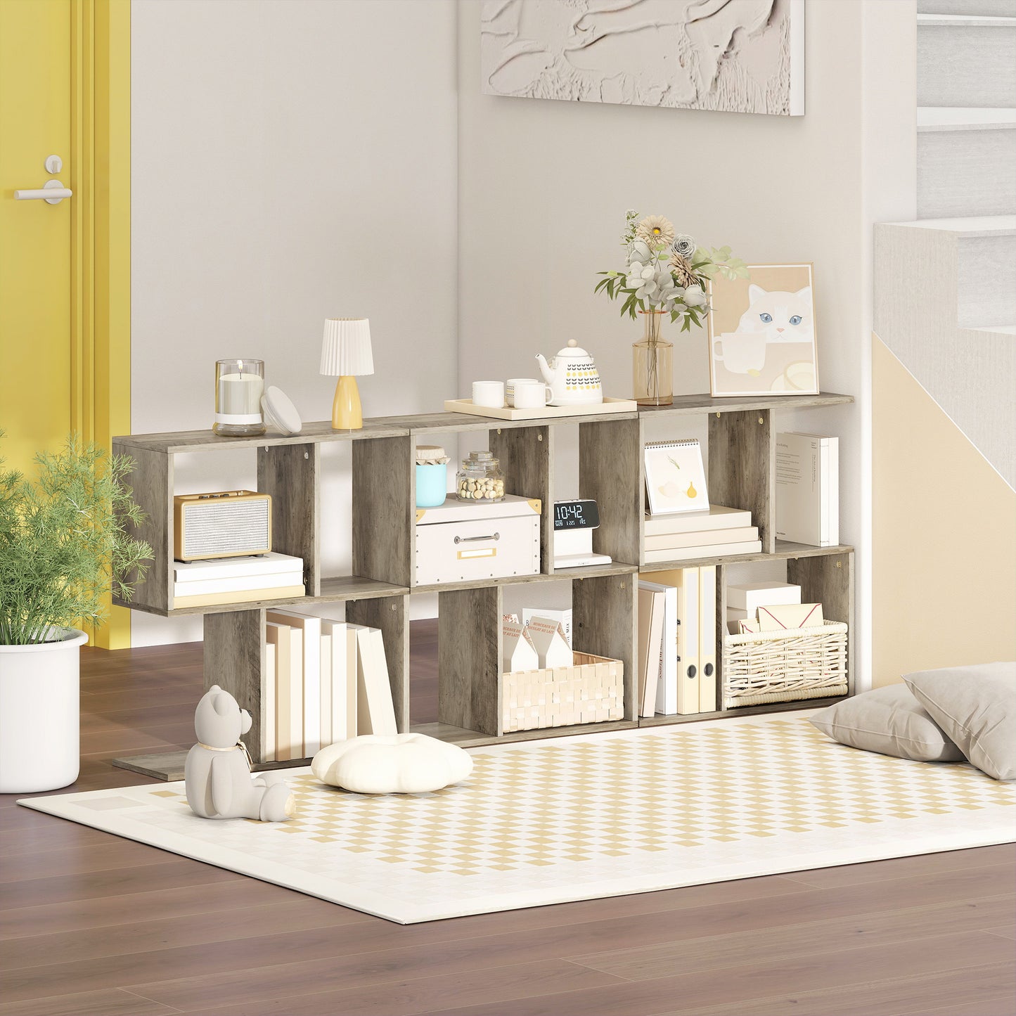 HOMCOM S Shaped Narrow Side Table 3 Tier With Storage Shelves Grey 50W x 19.5D x 58H cm