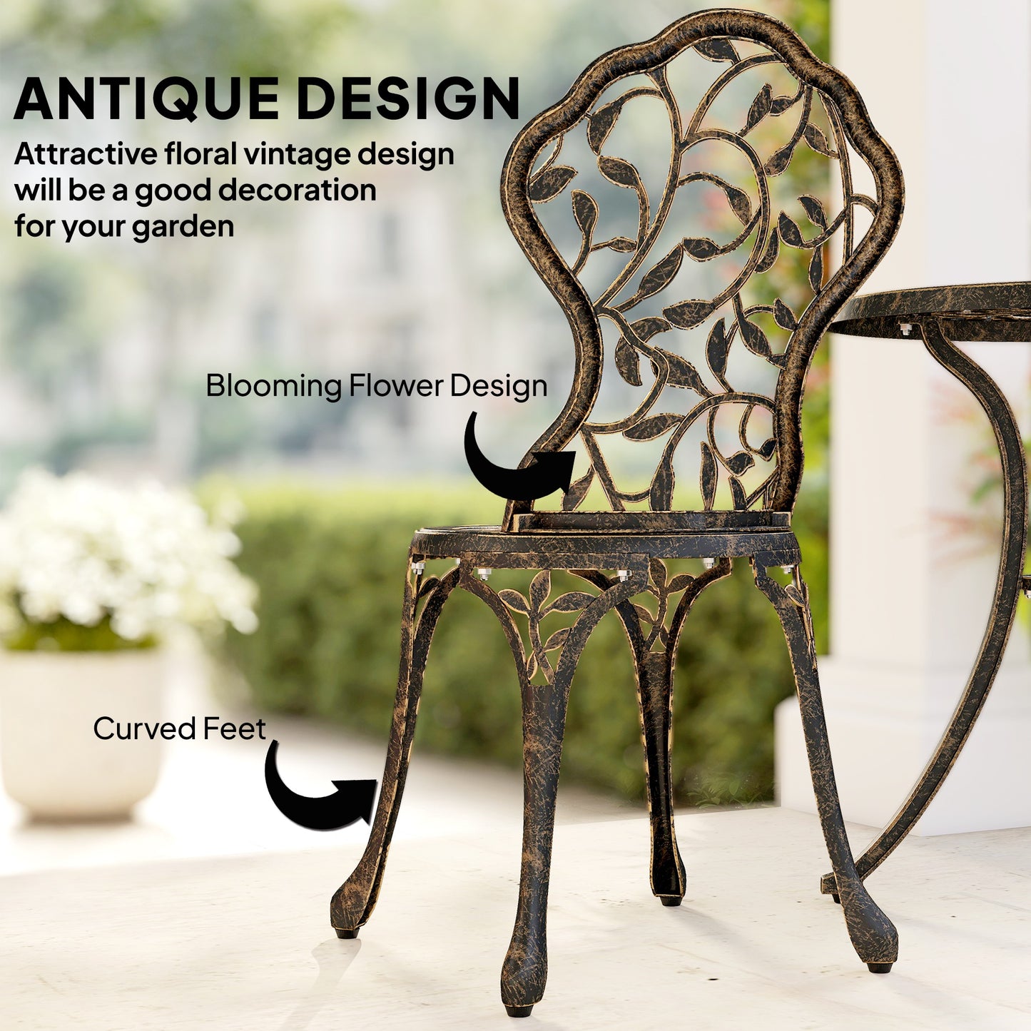 Outsunny 3 Piece Aluminium Bistro Set Outdoor Patio Garden Table and Two Chairs Brown