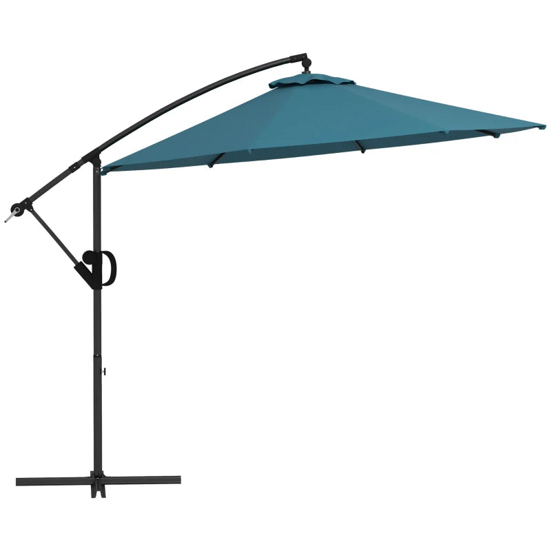 Outsunny 3m Cantilever Parasol - Blue Round Hanging Patio Umbrella with Cross Base, Crank Handle, Tilt, and 8 Ribs for Outdoor Pool, Garden, Balcony - ALL4U RETAILER LTD