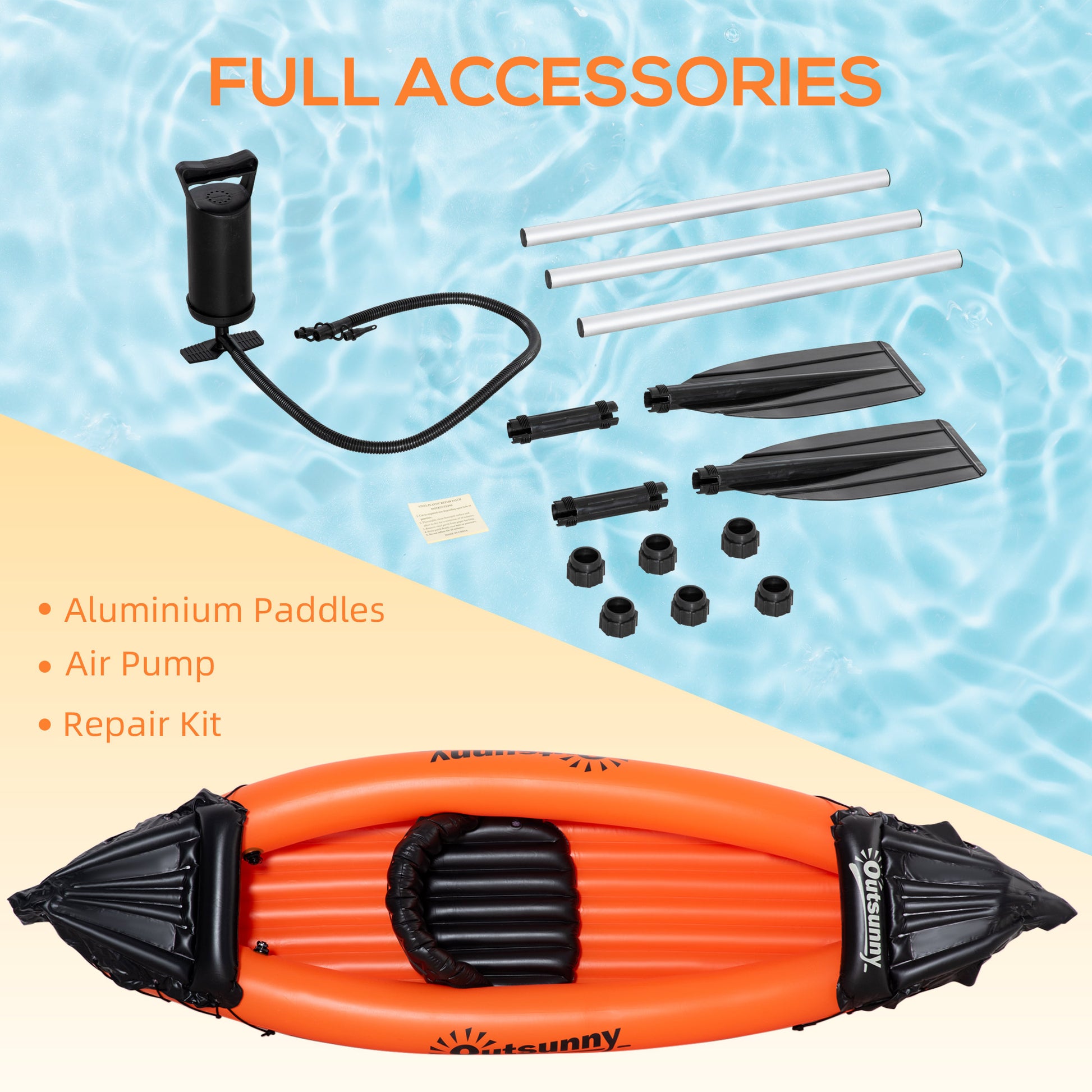 Outsunny 1-Person Inflatable Kayak Set with Oar and Pump - Bright Orange, 270x93x50cm - ALL4U RETAILER LTD