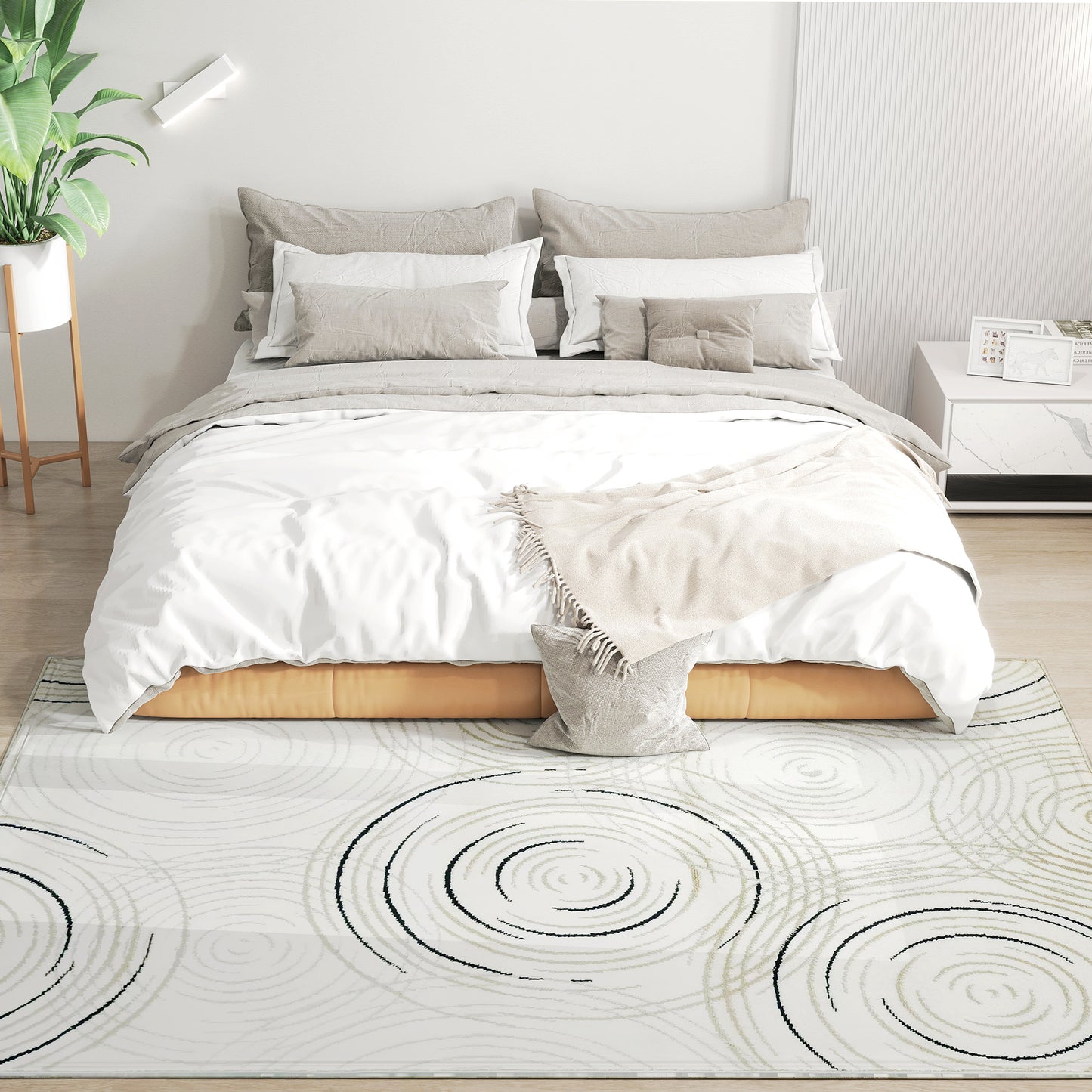 HOMCOM Modern Area Rug 230x160 Cm Cream White Swirl Pattern Machine Washable Carpet For Living Room Bedroom Office
