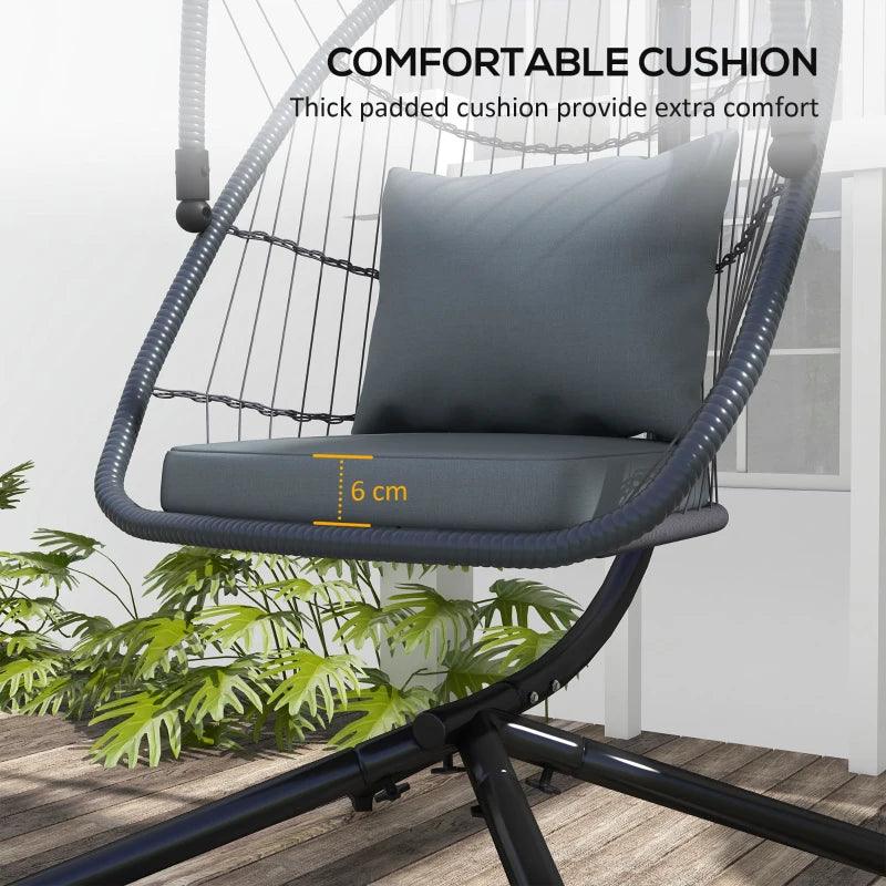 Outsunny PE Hanging Swing Chair w/ Cushion, Patio Hanging Chair, Grey - ALL4U RETAILER LTD