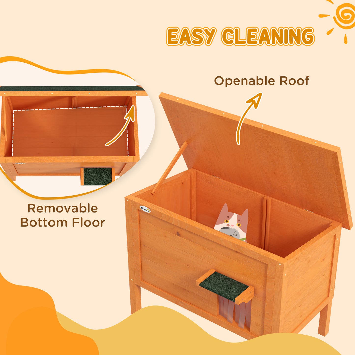 PawHut Outdoor Insulated Cat Shelter with Removable Floor and Weather-Resistant Roof - Orange - ALL4U RETAILER LTD