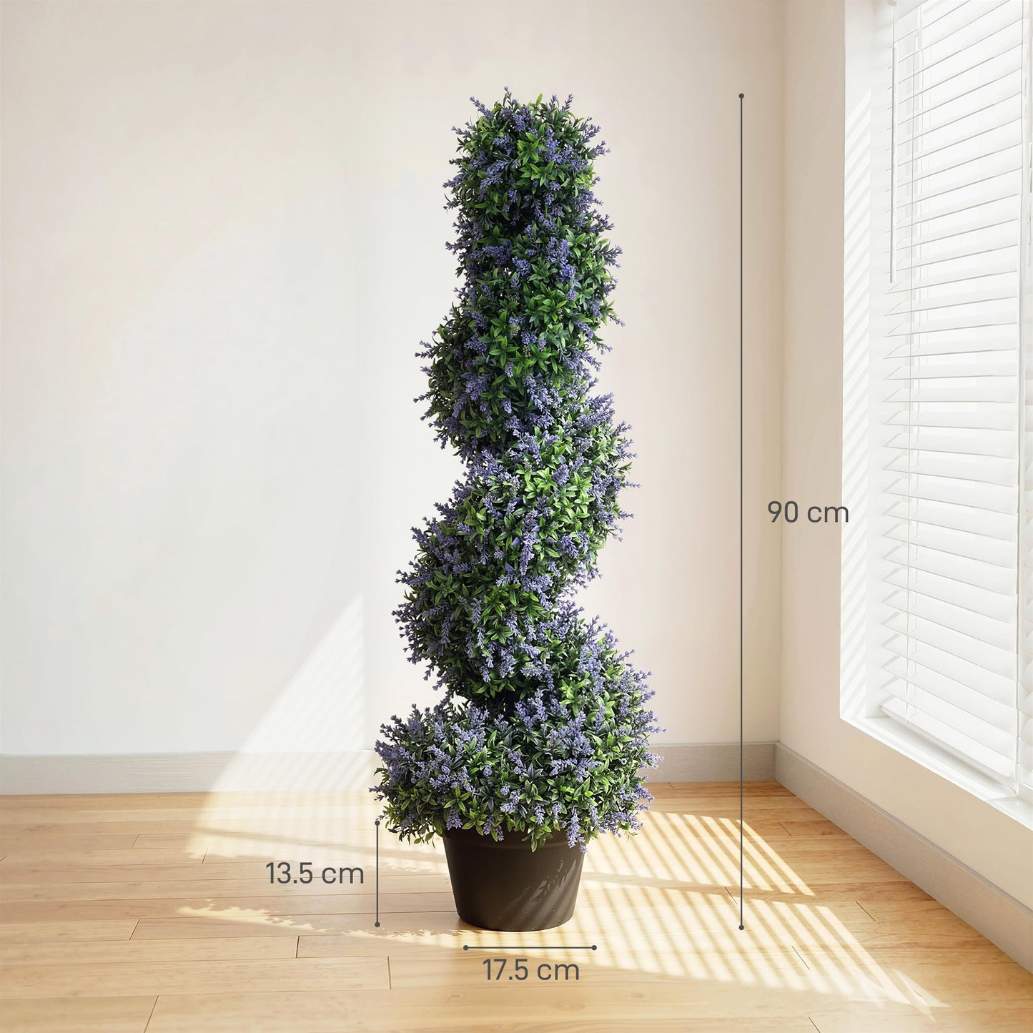 HOMCOM Artificial Lavender Topiary Set Of 2 UV Resistant Fake Plants In Pots For Indoor Outdoor Decor 90 Cm Purple