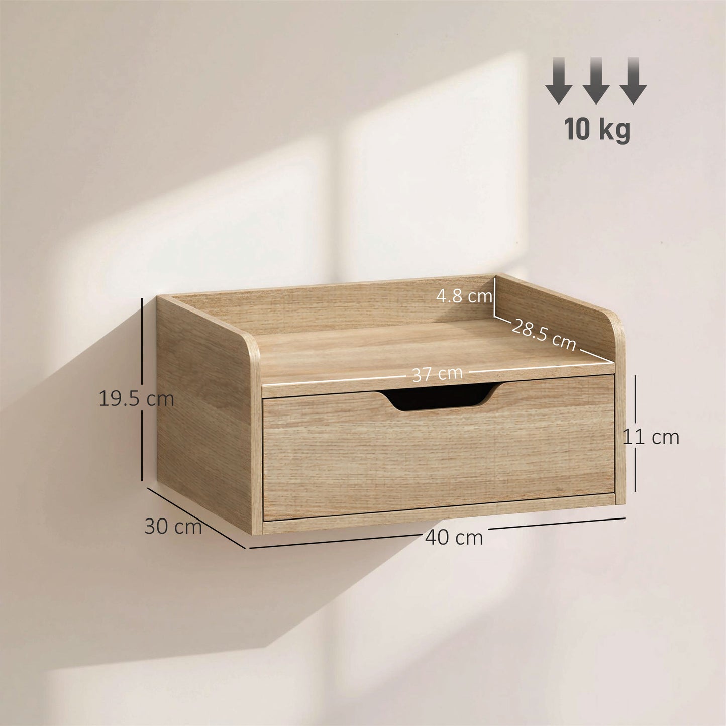 HOMCOM Floating Nightstands Set Of 2 Wall Mounted Bedside Tables With Drawer And Shelf Natural Wood