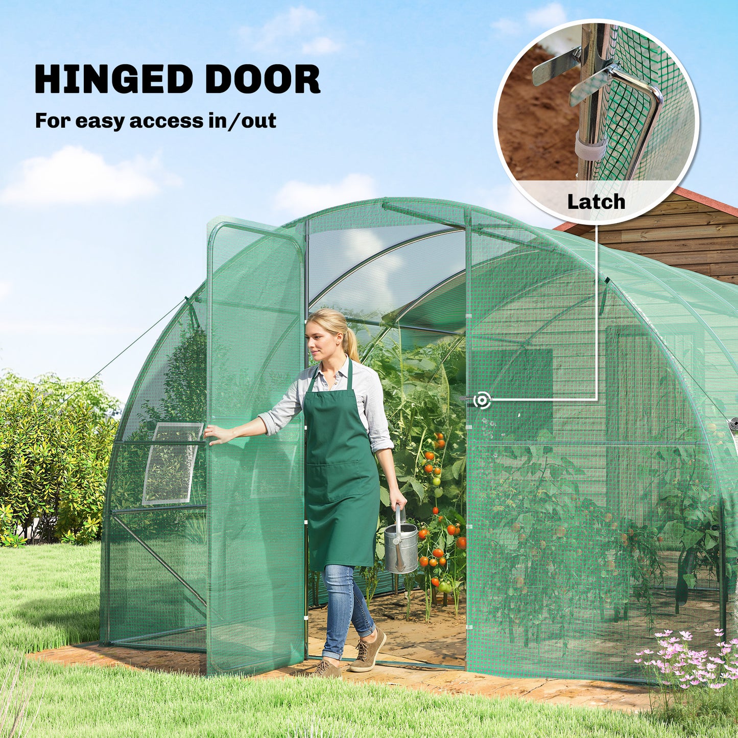 Outsunny 3 X 4 M Walk In Polytunnel Greenhouse With Hinged Door And 8 Roll Up Mesh Windows