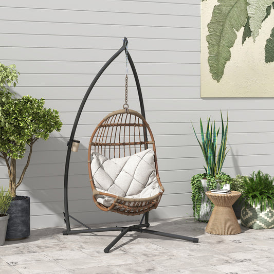 Outsunny Hammock Chair Stand Heavy Duty Steel Egg Swing Frame With X Shape Base Indoor Outdoor 150 Kg Black