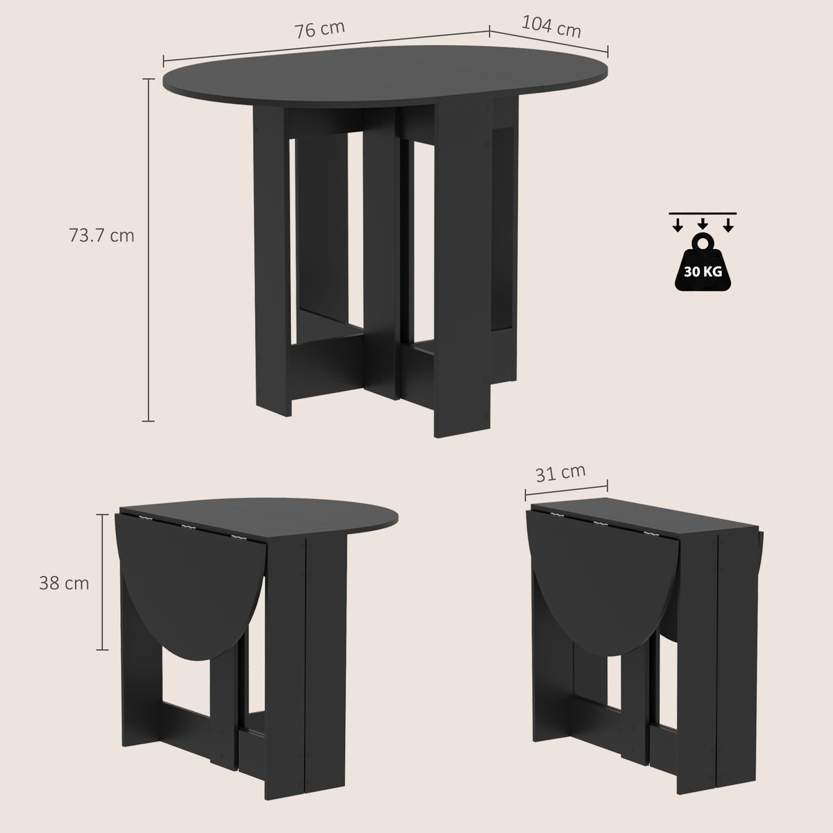 Homcom Folding Drop Leaf Dining Table For Small Spaces Kitchen Or Office Black