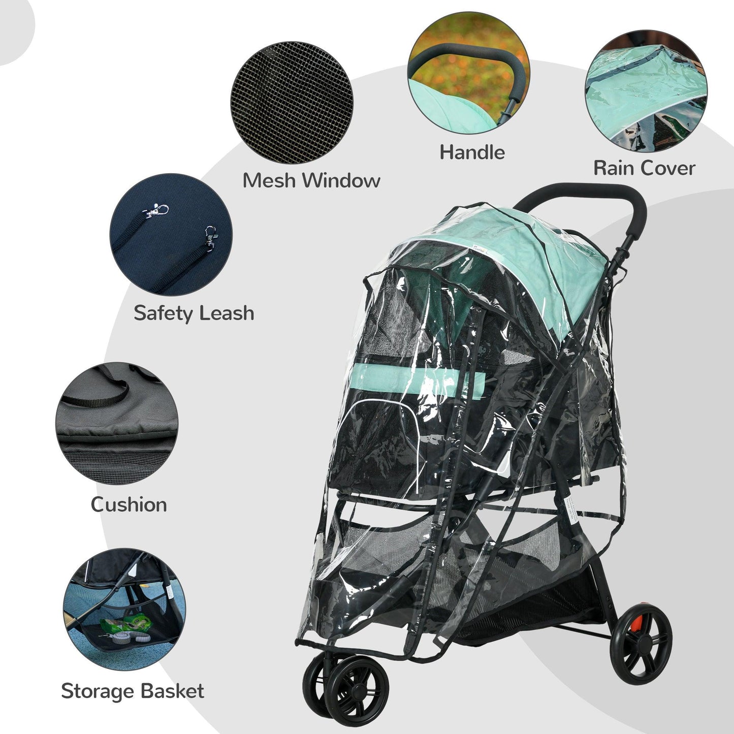 PawHut Foldable Pet Stroller with Rain Cover for XS and S-Sized Dogs Green - ALL4U RETAILER LTD