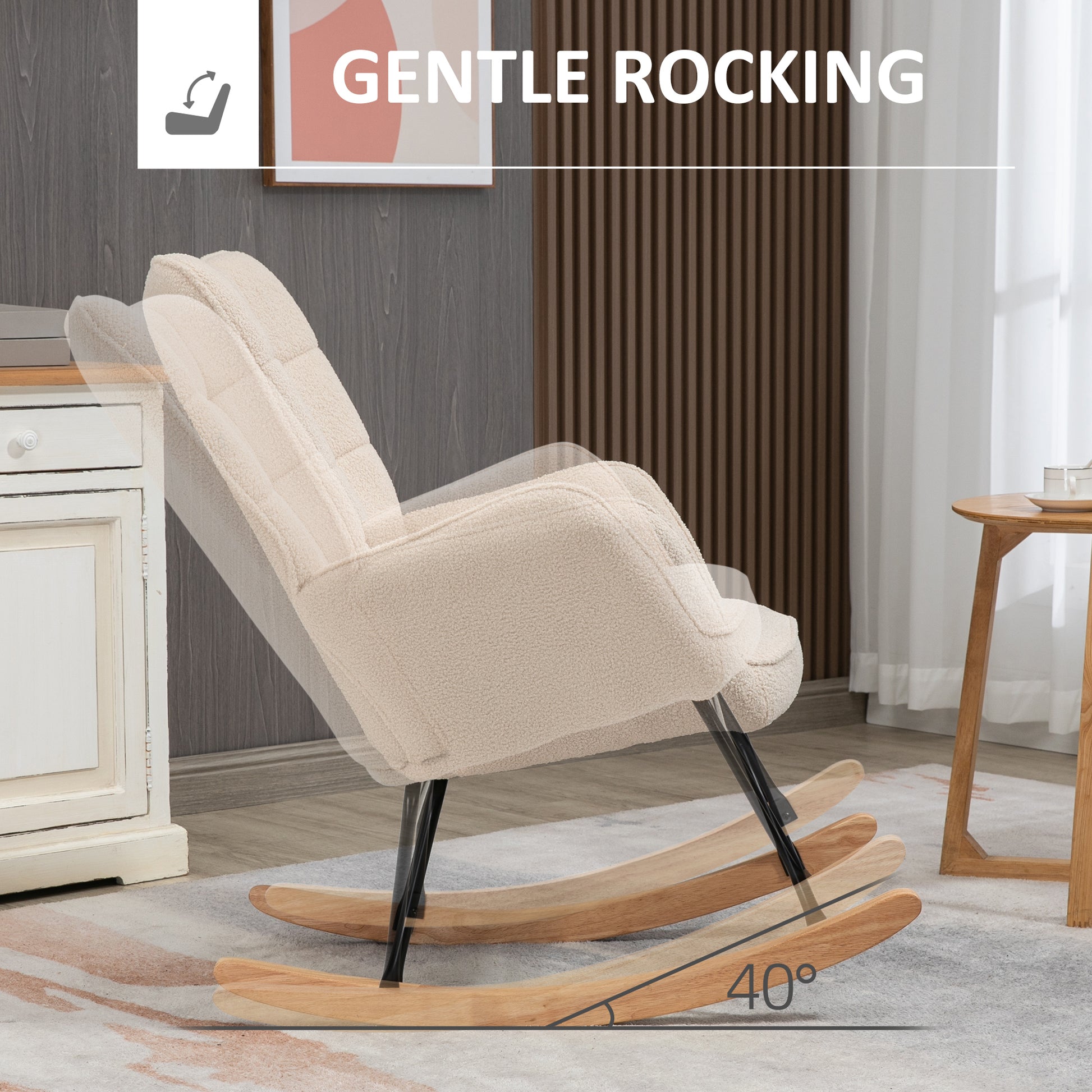 HOMCOM Wingback Rocking Chair for Nursing Berber Fleece Nursery Glider Rocker Modern Armchair Living Room Beige - ALL4U RETAILER LTD