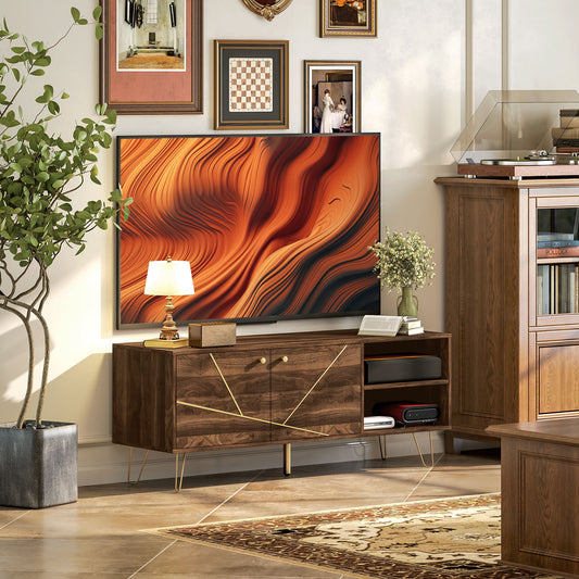 HOMCOM TV Stand Cabinet For Up To 60 Inch TV Modern 130cm Unit With Adjustable Shelves And Hairpin Legs Brown