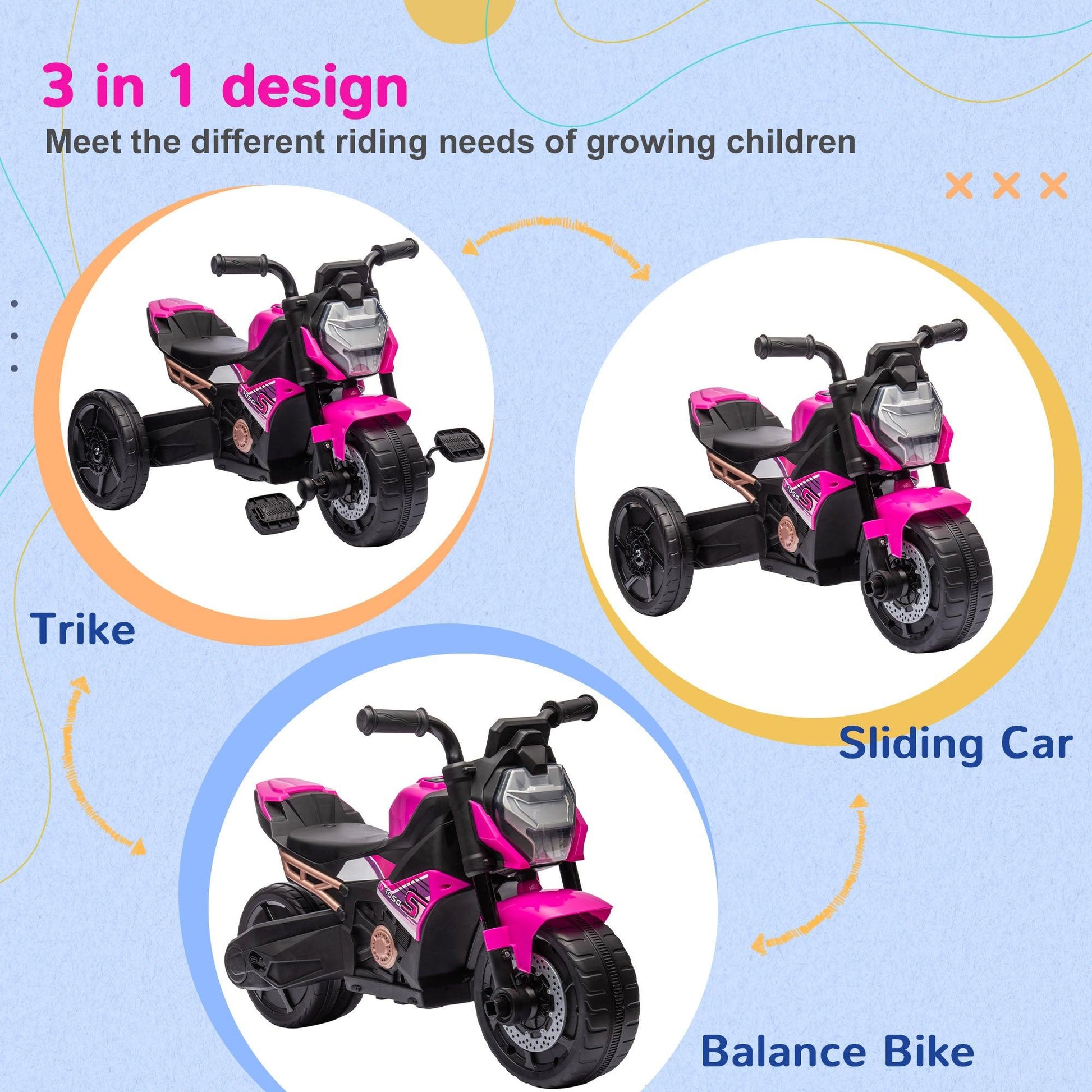 AIYAPLAY 3-in-1 Toddler Trike, Sliding Car, Balance Bike - Pink - ALL4U RETAILER LTD