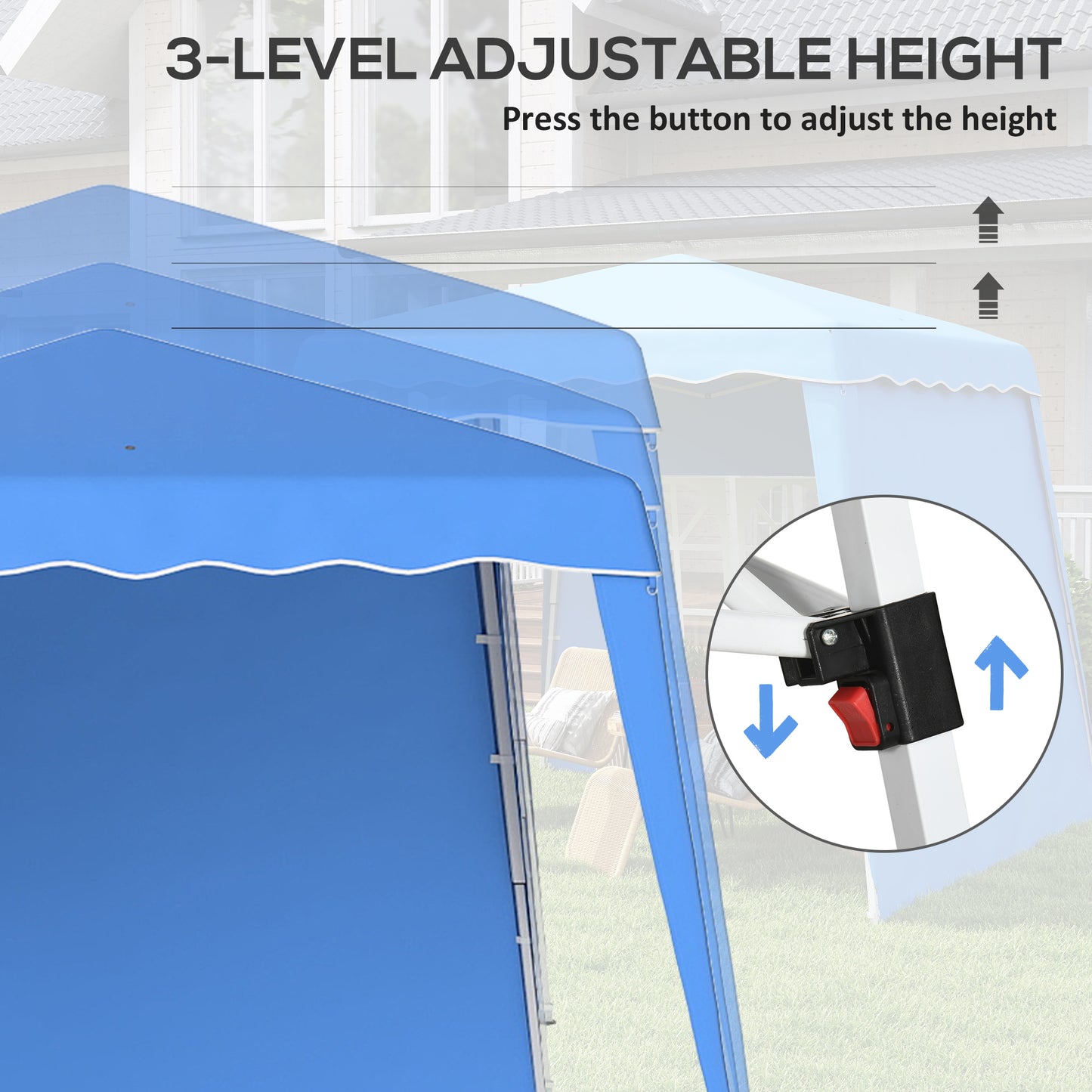 Outsunny 2.4x2.4m Blue Two Wall Pop Up Gazebo With Adjustable Height 242cm 246cm 250cm