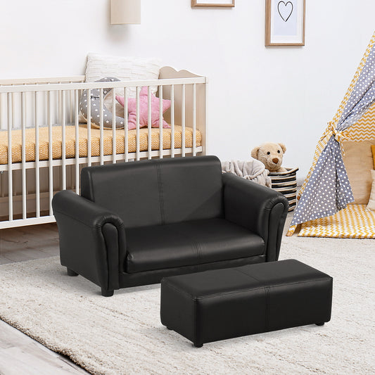 HOMCOM 2 Seater Toddler Chair Kids Twin Sofa Childrens Double Seat Chair Furniture Armchair Boys Girls Couch Footstool Black - ALL4U RETAILER LTD