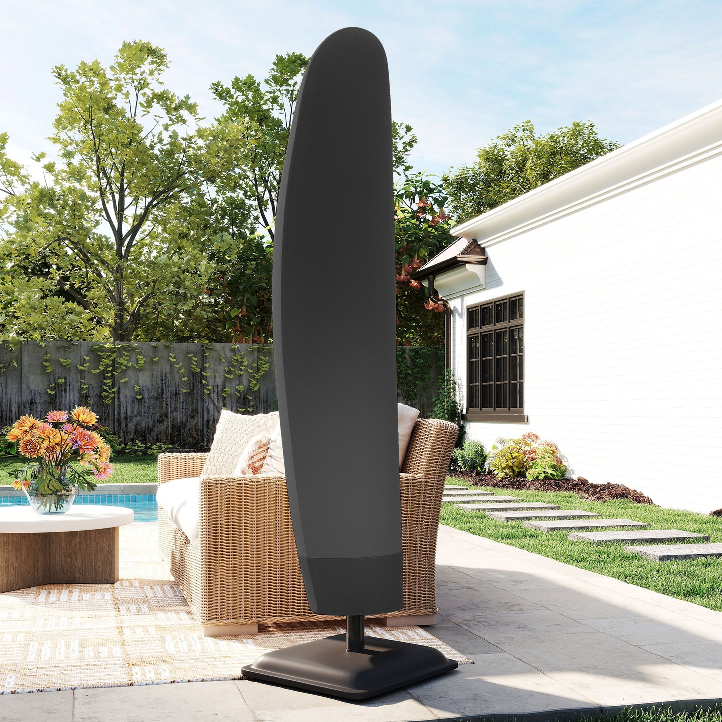 Outsunny Cantilever Umbrella Cover 2 To 4m 300D Oxford Shield With Zipper For Outdoor Garden Patio Black