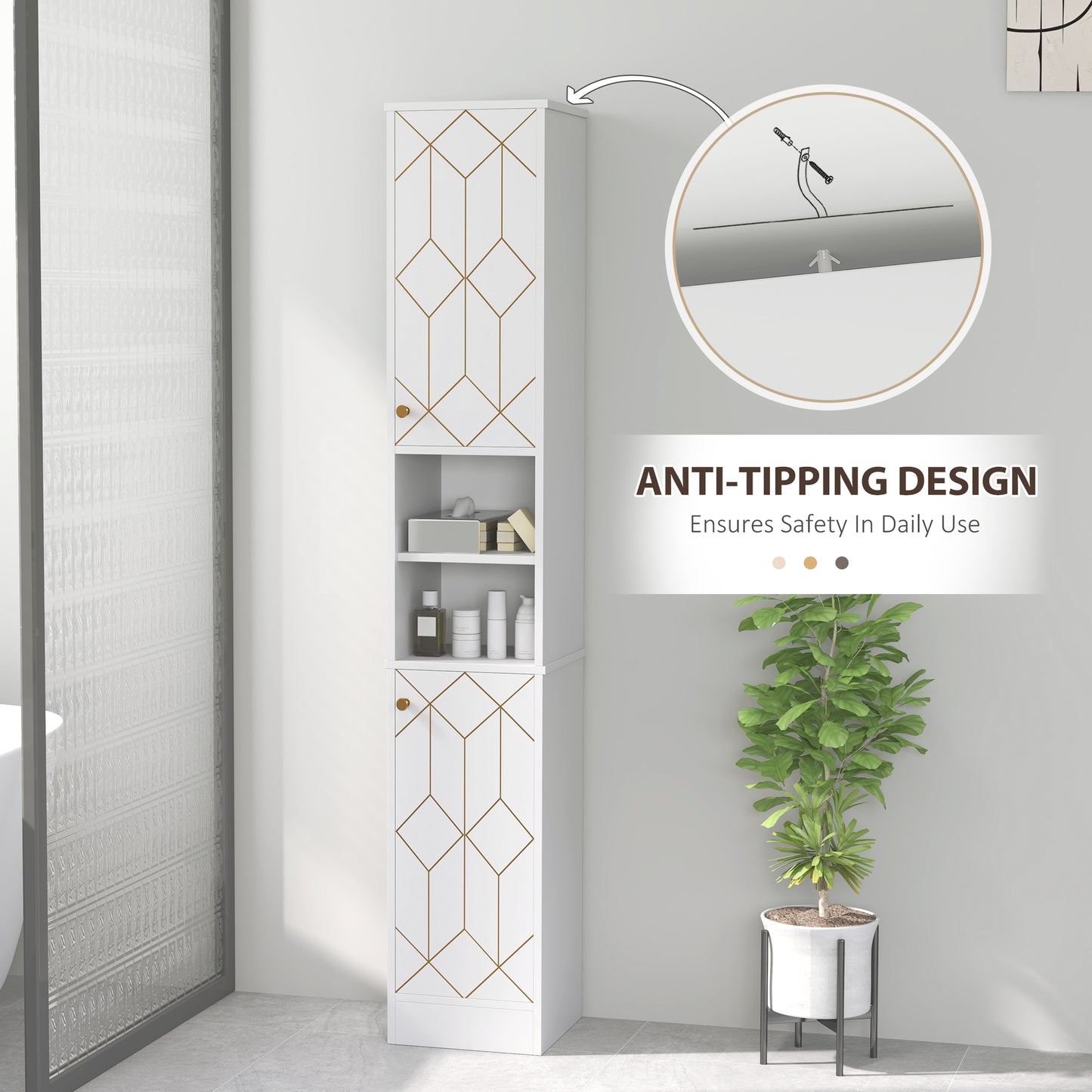HOMCOM Tall White Bathroom Storage Cabinet with Doors Freestanding Slim Unit with Adjustable Shelves Two Tier Cabinets