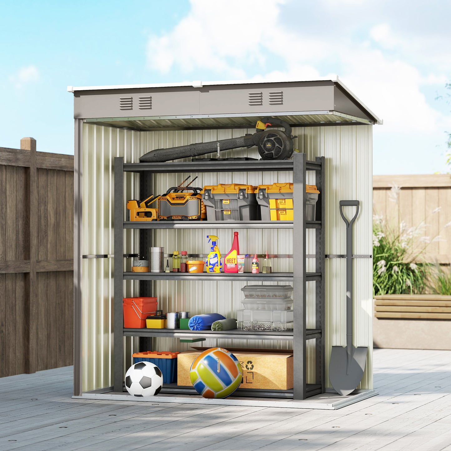 Outsunny 5 x 3 ft Lean To Garden Shed Outdoor Storage Shed With Lockable Door And Vents Light Grey