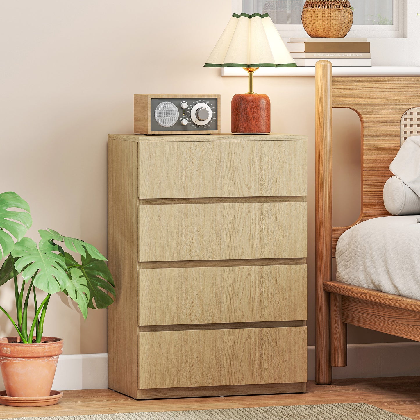 HOMCOM 4 Drawer Chest Of Drawers Modern Dresser For Bedroom Storage Cabinet With Smooth Finish