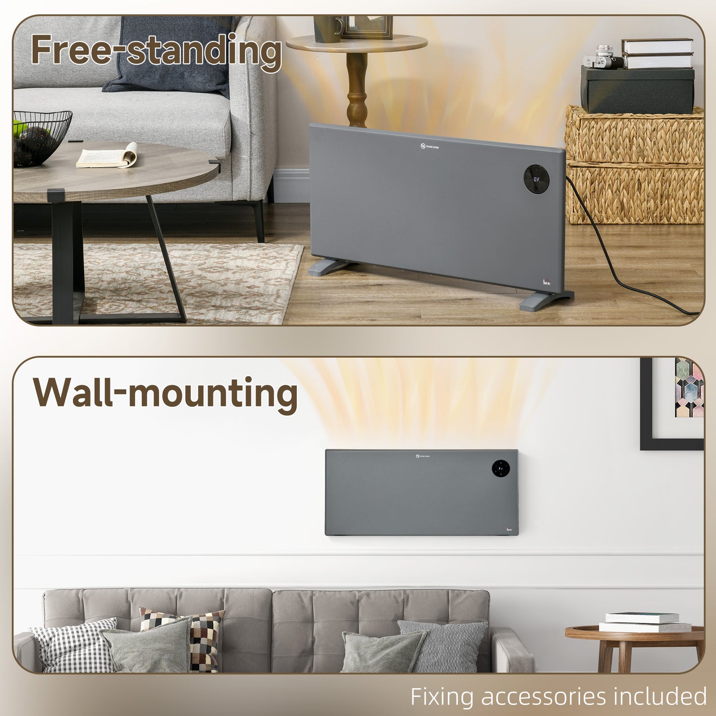 HOMCOM 2000W Electric Convector Heater Freestanding Or Wall Mounted Space Heater With Adjustable Thermostat And Timer