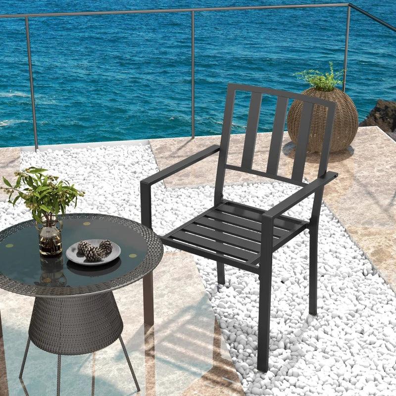 Outsunny 4 PCs Metal Slatted Design Patio Dining Chairs, Black Outdoor Furniture - ALL4U RETAILER LTD