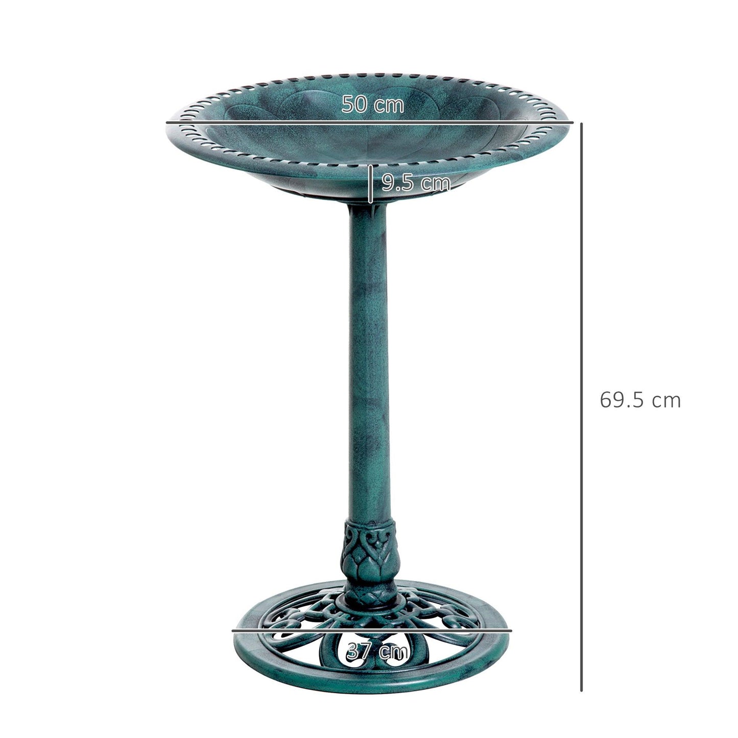 Outsunny Garden Bird Bath Outdoor Decrative Garden Feeder Stand with Scallop-like Pattern, Time-Worn Finish, 50cm, Green - ALL4U RETAILER LTD