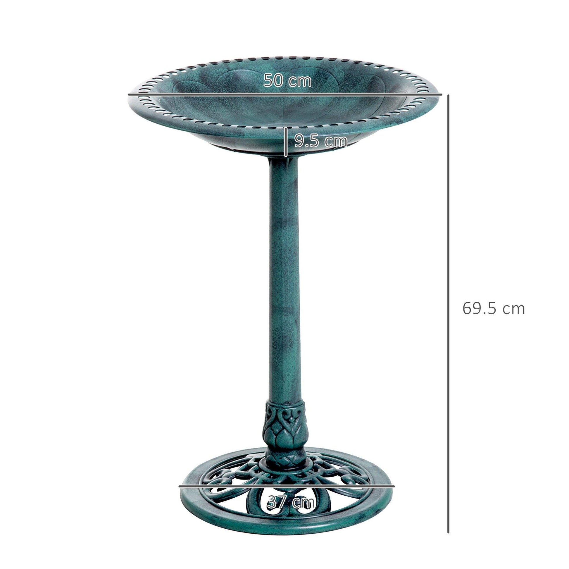 Outsunny Garden Bird Bath Outdoor Decrative Garden Feeder Stand with Scallop-like Pattern, Time-Worn Finish, 50cm, Green - ALL4U RETAILER LTD