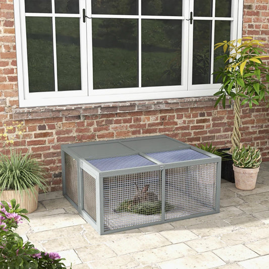 PawHut Grey Wooden Folding Rabbit Hutch - Portable and Stylish Small Animal Cage - ALL4U RETAILER LTD