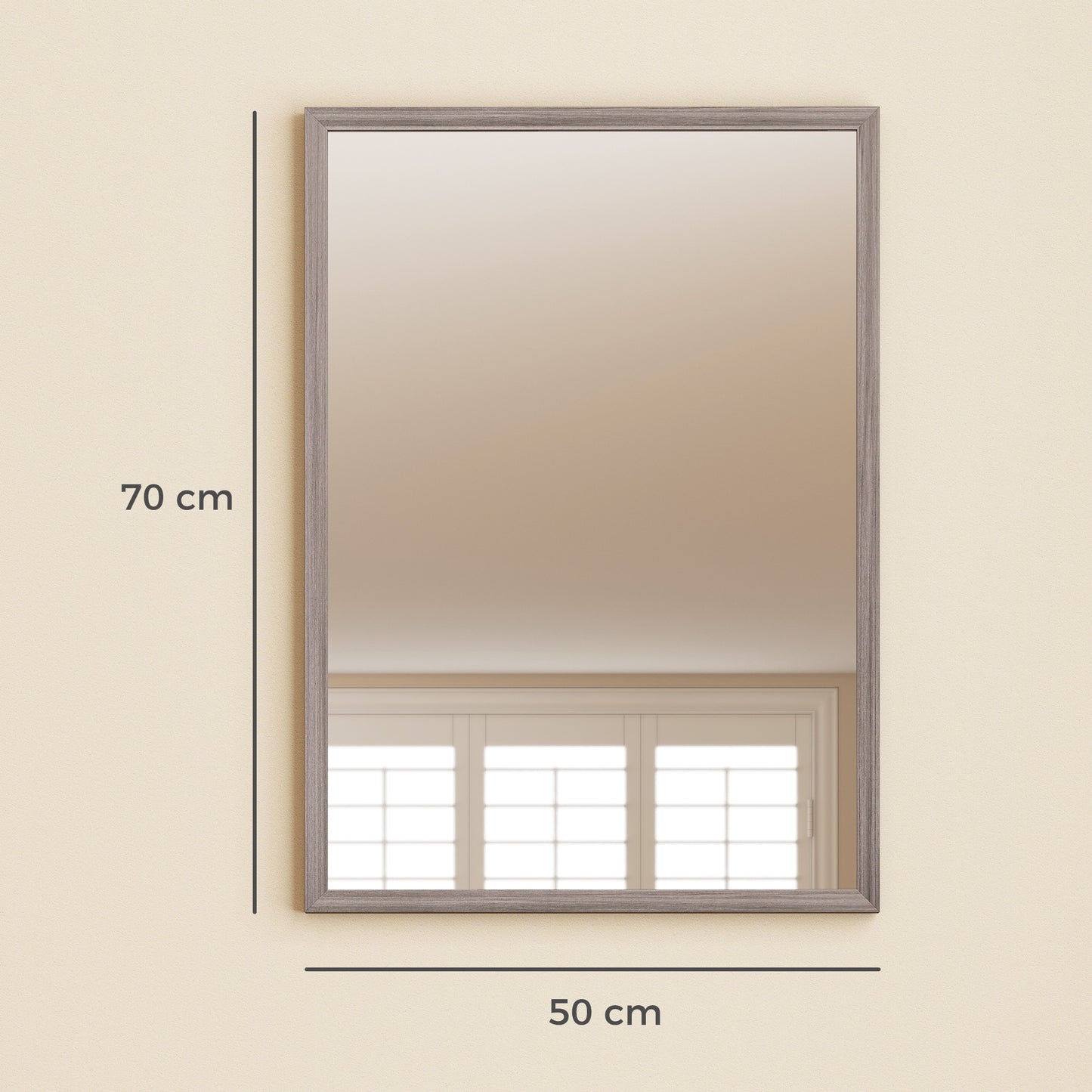 HOMCOM Wall Mounted Mirror 50 x 70 cm Grey Shatter Proof For Bathroom Living Room Bedroom Hallway