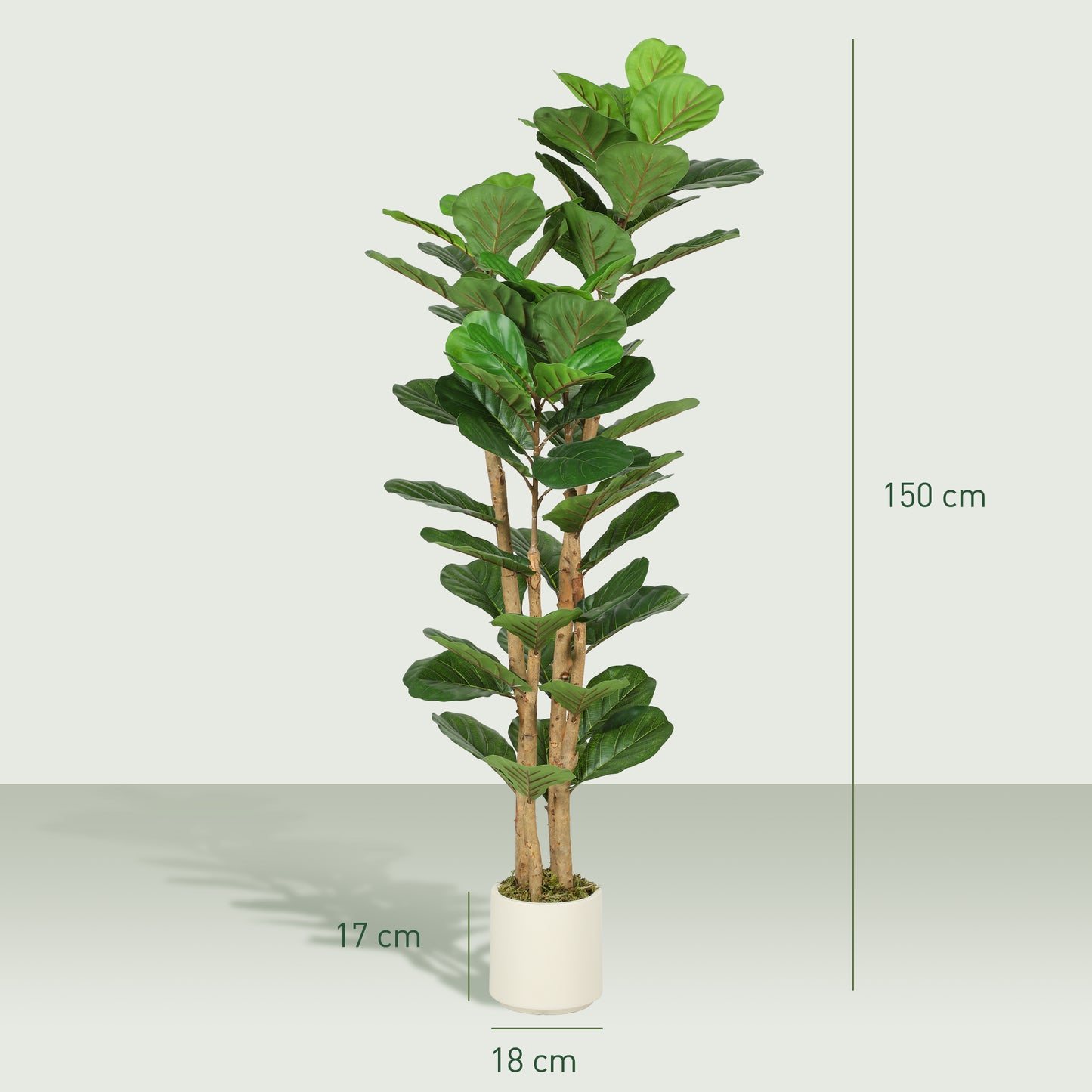 Homcom 150cm Artificial Fiddle Leaf Fig Tree Lifelike Green Leaves With Natural Wood Stem Maintenance Free Indoor Plant