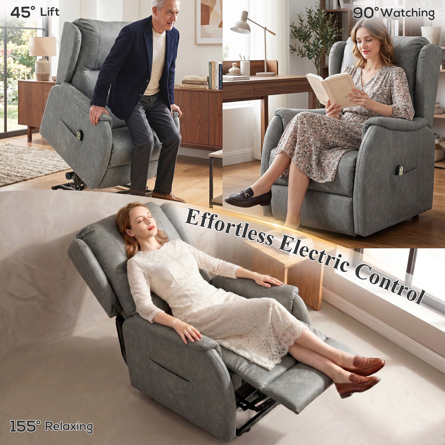 HOMCOM Power Lift Recliner Chair Dual Motor Electric Lift Chair For Elderly With Remote Control Grey