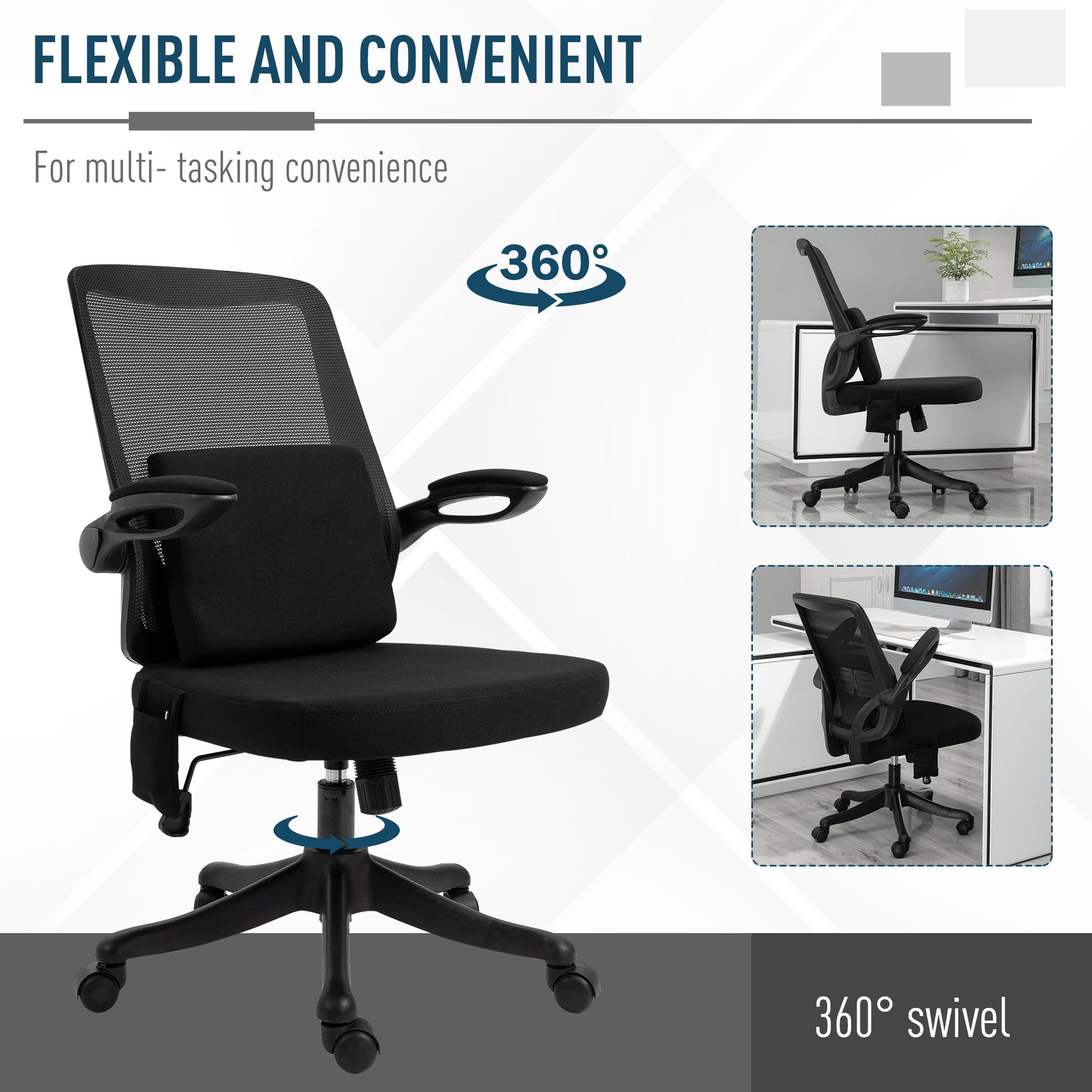 Vinsetto Ergonomic Black Massage Office Chair with USB Power, 360° Swivel and Lumbar Support - ALL4U RETAILER LTD