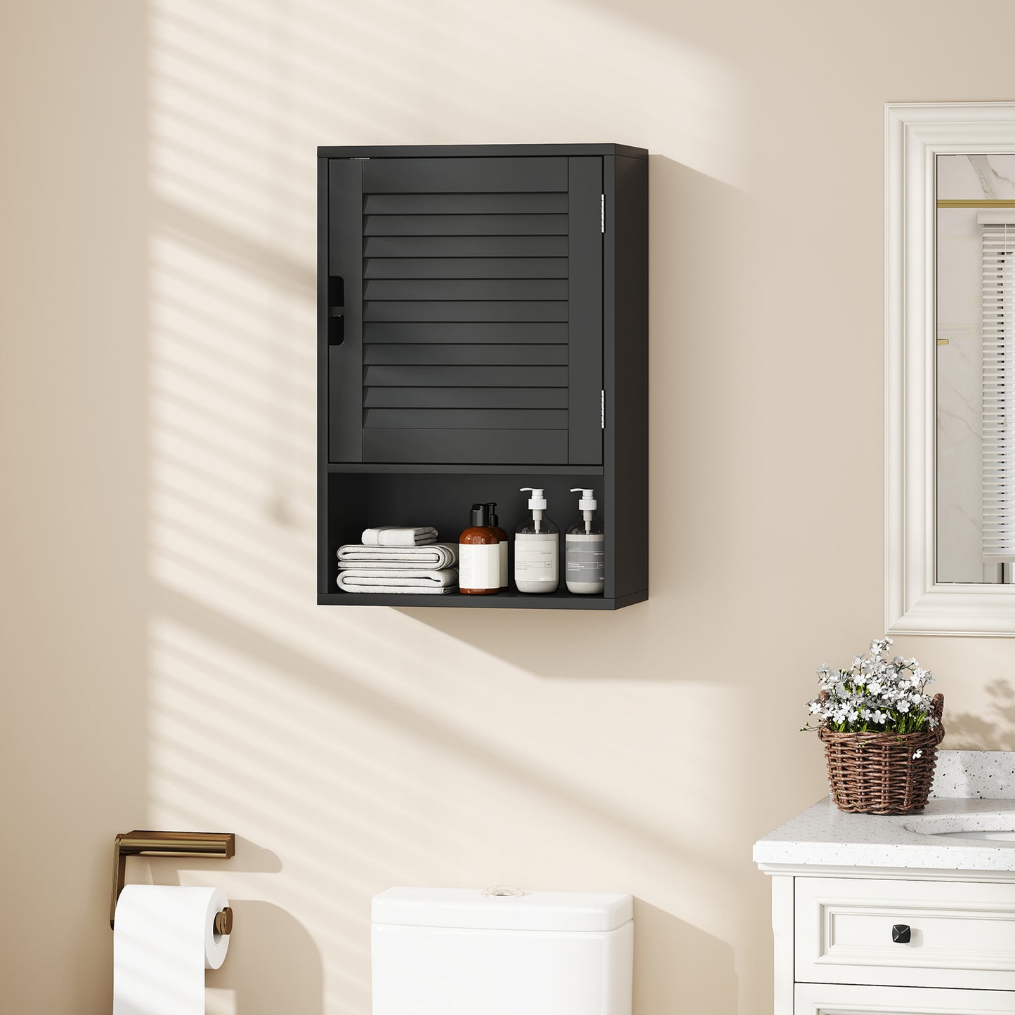 HOMCOM Wall Mounted Bathroom Cabinet With Adjustable Shelves Black 40 x 20 x 60 cm Space Saving Storage