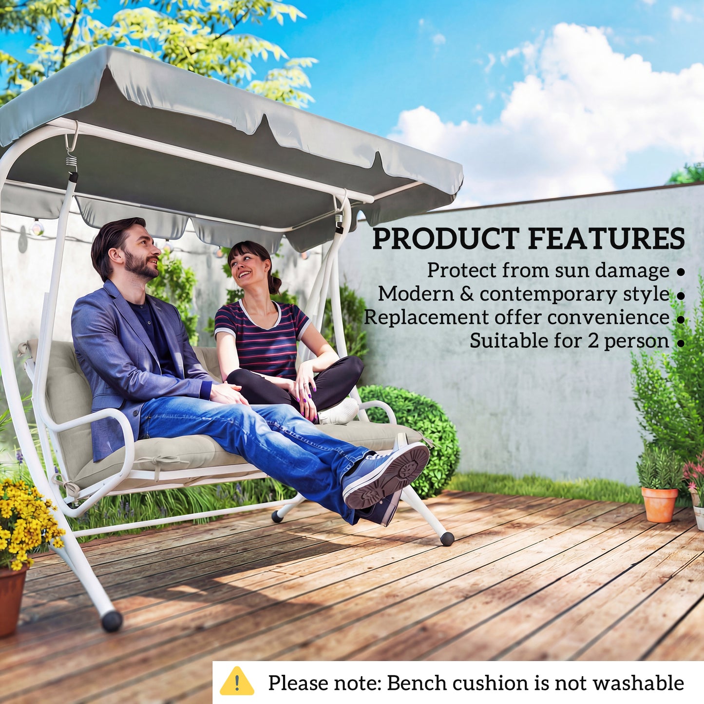 Outsunny Garden Bench Cushion for Two Seater Swing Chair with Ties Indoor Outdoor Use 110 by 120 cm