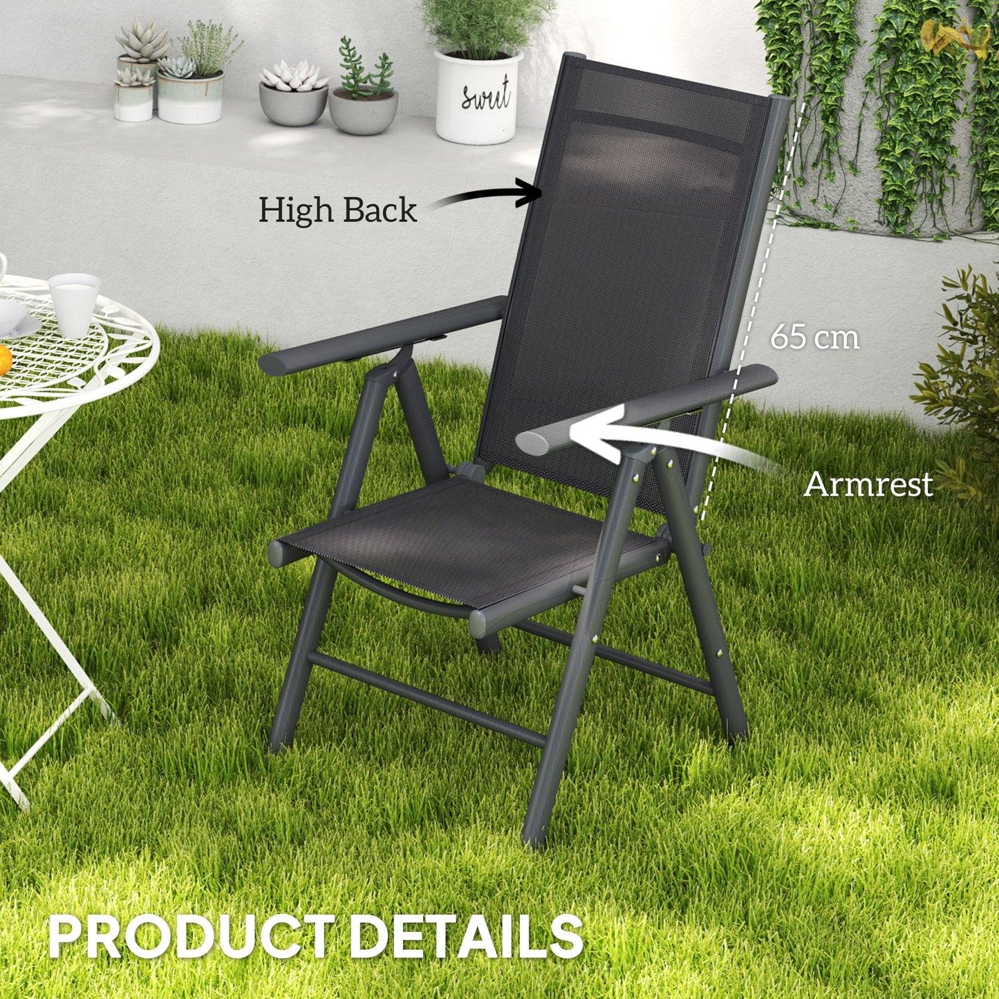 Outsunny 2 Pack Folding Garden Chairs With Aluminium Frame For Outdoor Use And Breathable Mesh Back And Seat