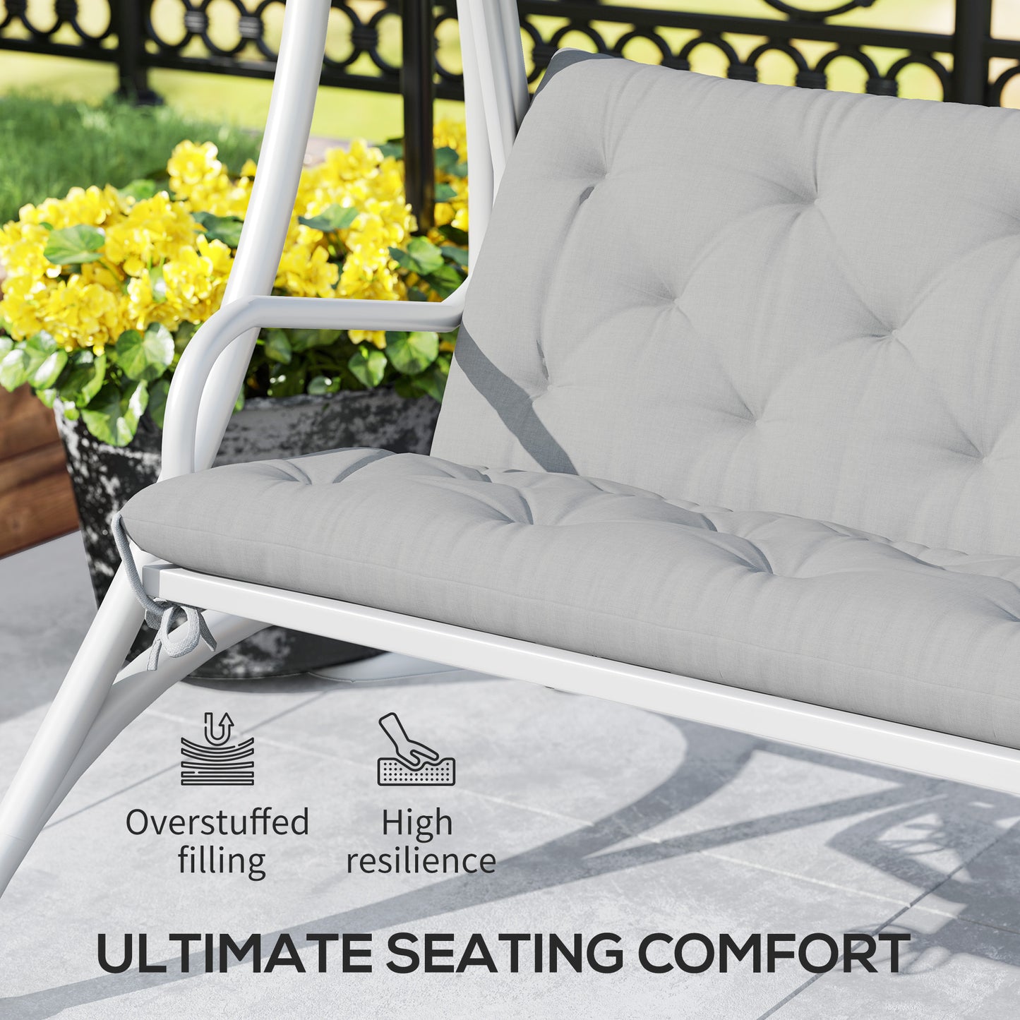 Outsunny Three Seater Bench Cushion Light Grey Outdoor Replacement Cushion For Metal And Wood Benches Splash Resistant