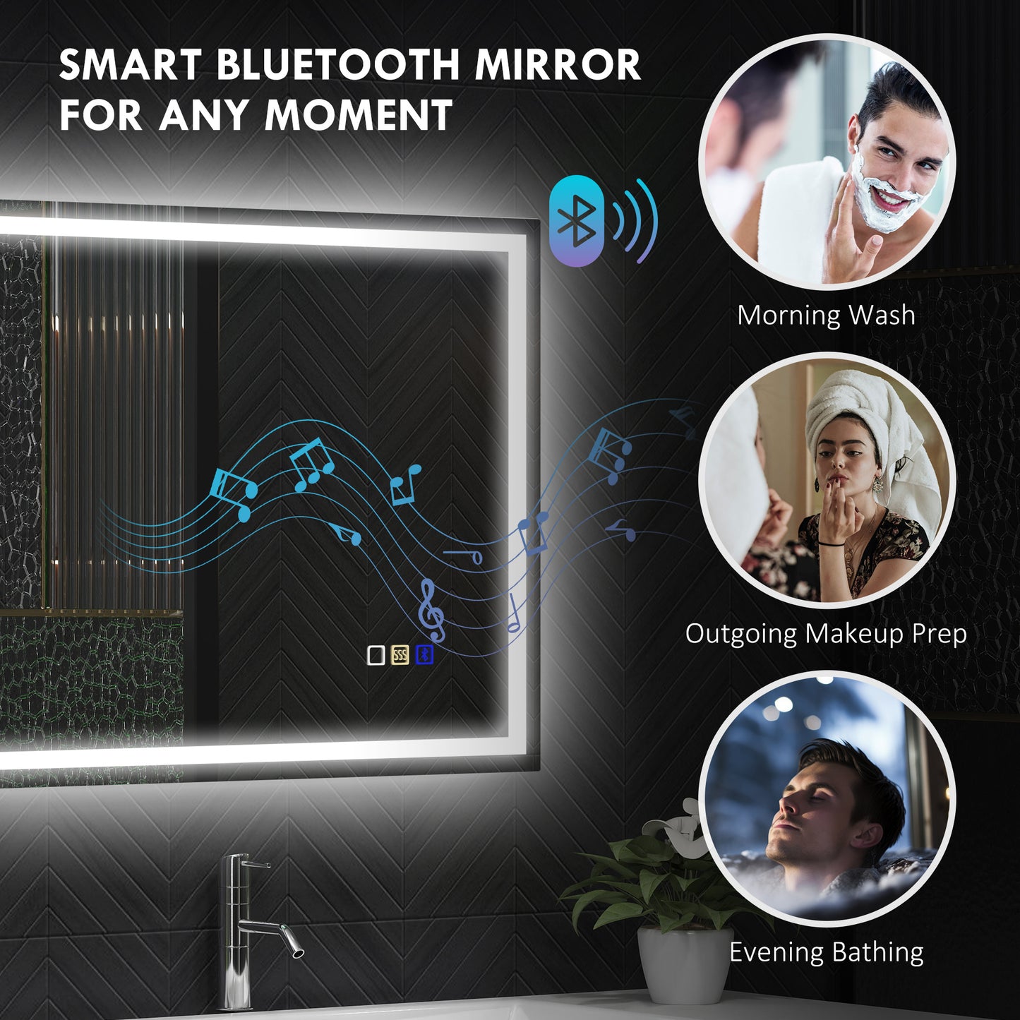 HOMCOM 60 x 80 Cm Anti Fog LED Bathroom Mirror With Bluetooth And 240 Edge LED Beads For Bright Illumination Silver Tone