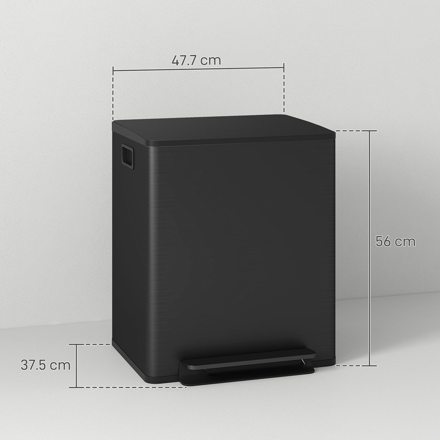 HOMCOM 50L Dual Compartment Stainless Steel Pedal Bin With Deodoriser Holders Black