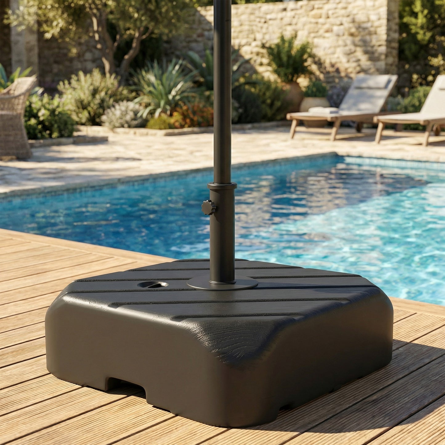 Outsunny Garden Parasol Base On Wheels With Telescopic Handle Fillable To 72 Kg Or 45 Kg Black