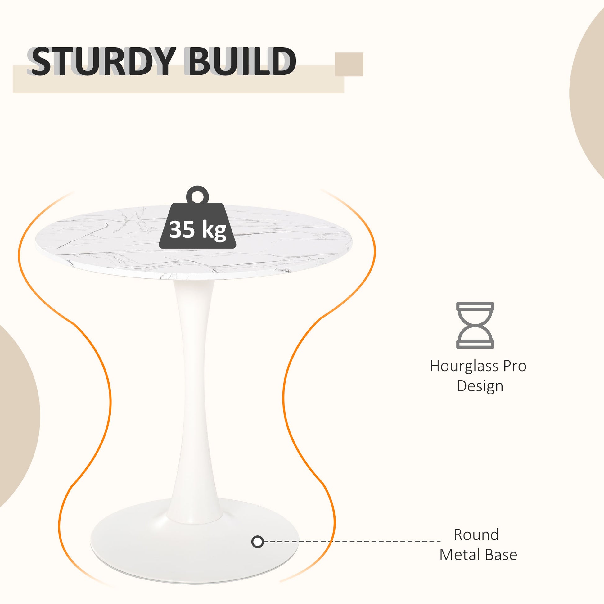 HOMCOM Stylish White Round Bistro Dining Table with Metal Hourglass Base for Kitchen and Dining Room - ALL4U RETAILER LTD