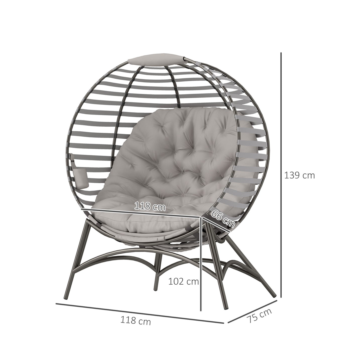 Outsunny Egg Chair With Plush Cushion And Side Pocket For Outdoor Use In Light Grey