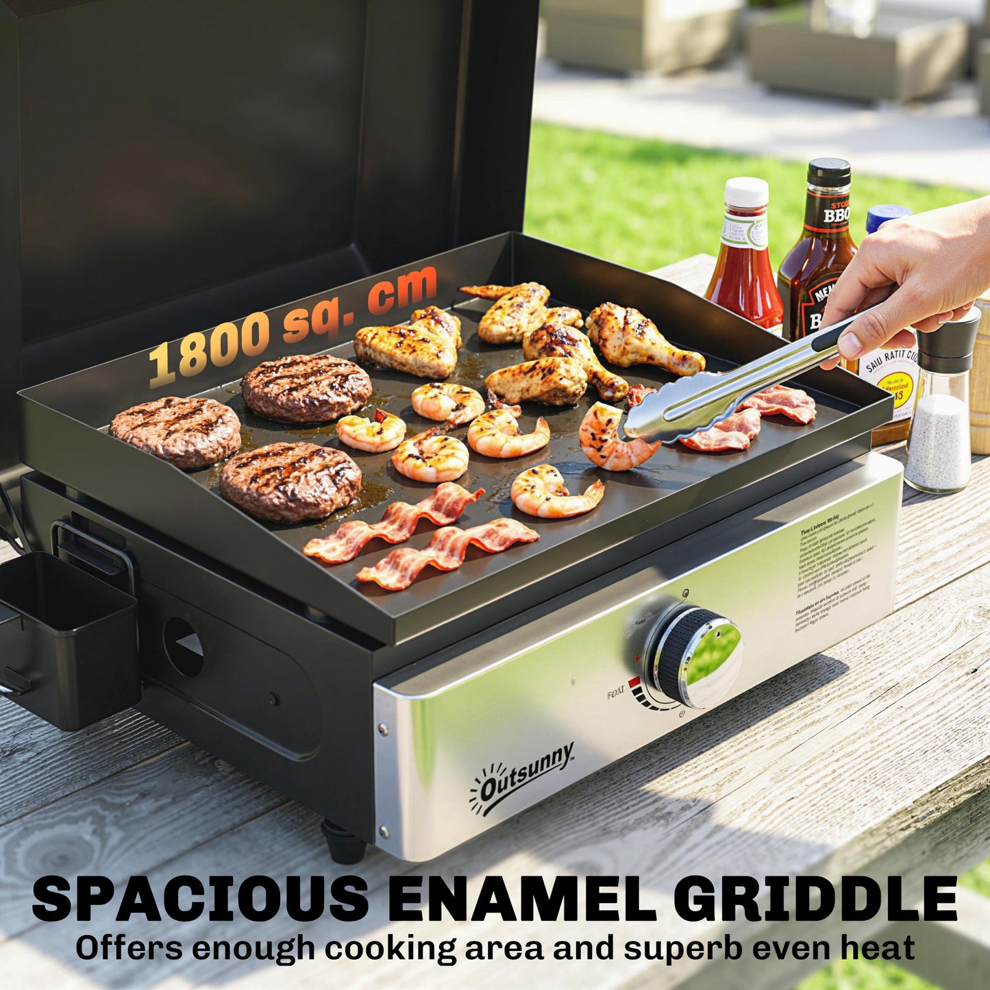 Outsunny Grill Griddle Portable Gas Plancha 3.5 Kw Tabletop BBQ with Grease Cup for Camping Picnics Patios Black