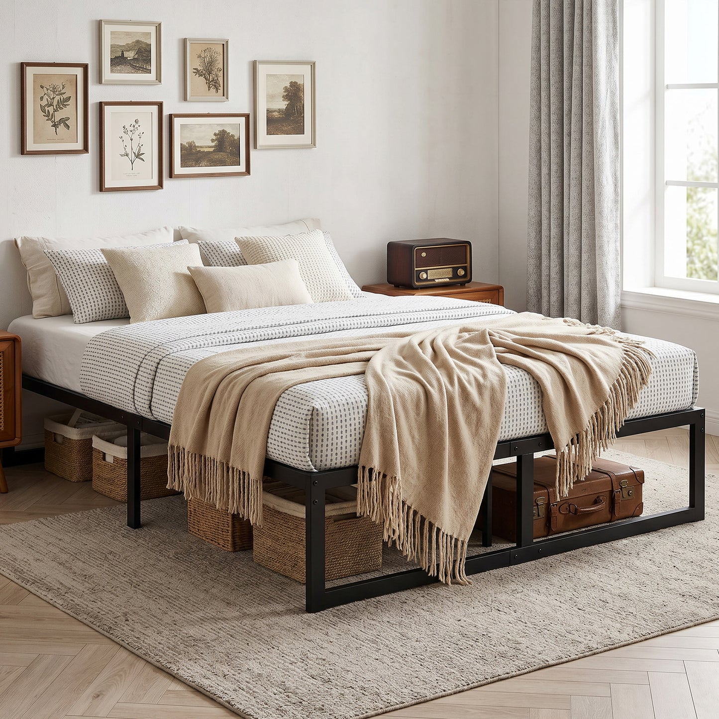 HOMCOM 4Ft Small Double Bed Frame With Underbed Storage And Steel Slat Support 32.5 Cm Height Noise Free Black