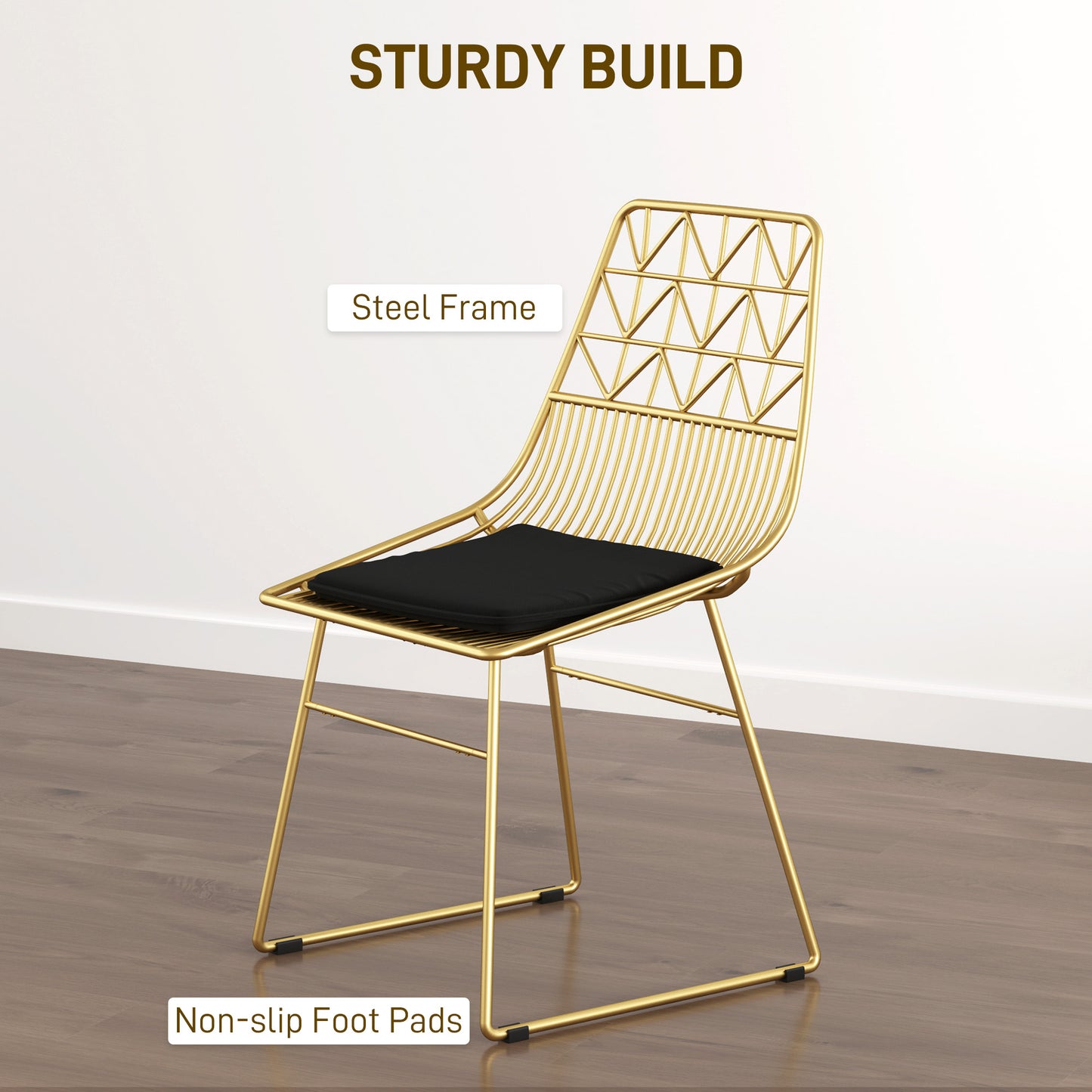 HOMCOM Luxurious Dining Chairs Set Of 4 Gold Tone Metal Wire Kitchen Chairs With Removable Velvet Cushions