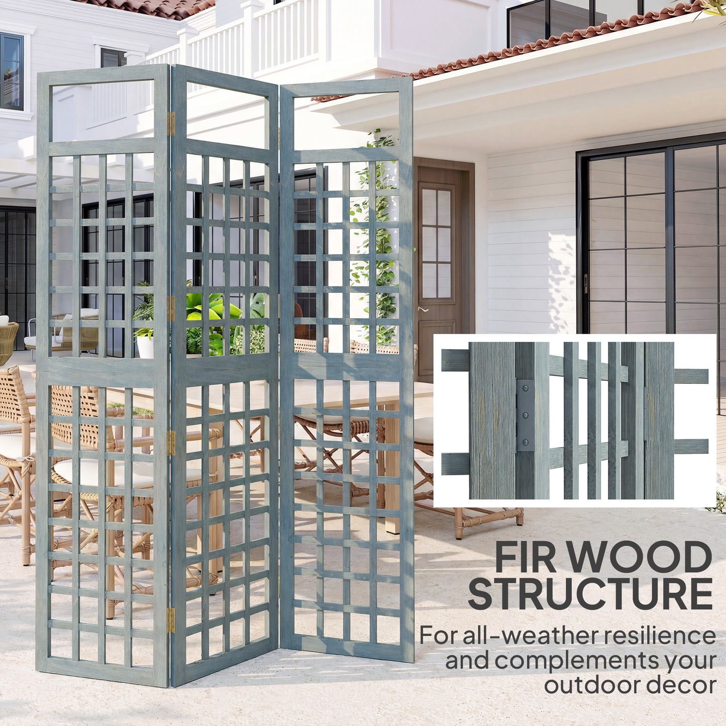 Outsunny 3 Panel Garden Privacy Screen Freestanding Foldable Wooden Outdoor Divider Trellis Grey