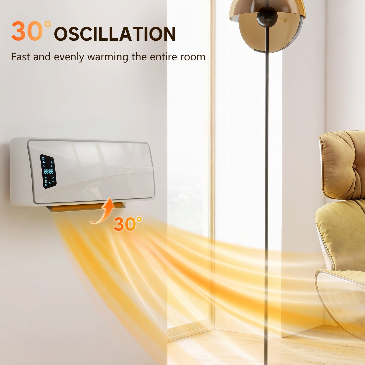 HOMCOM 2000W Ceramic Electric Heater With Fan Adjustable Thermostat Wall Mounted White