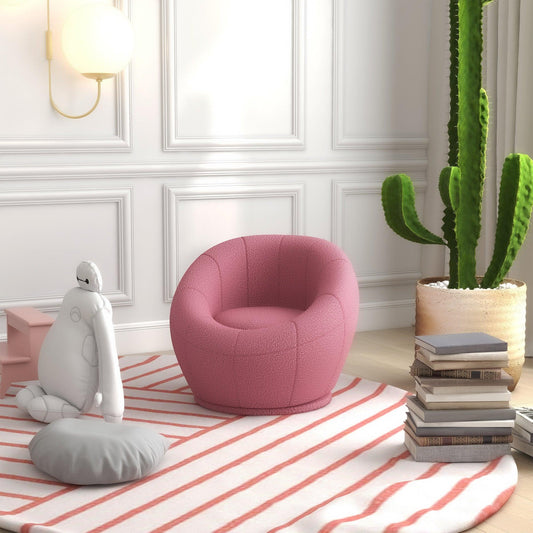 HOMCOM Modern Round Boucle Armchair Accent Chair for Living Room Bedroom Pink - ALL4U RETAILER LTD