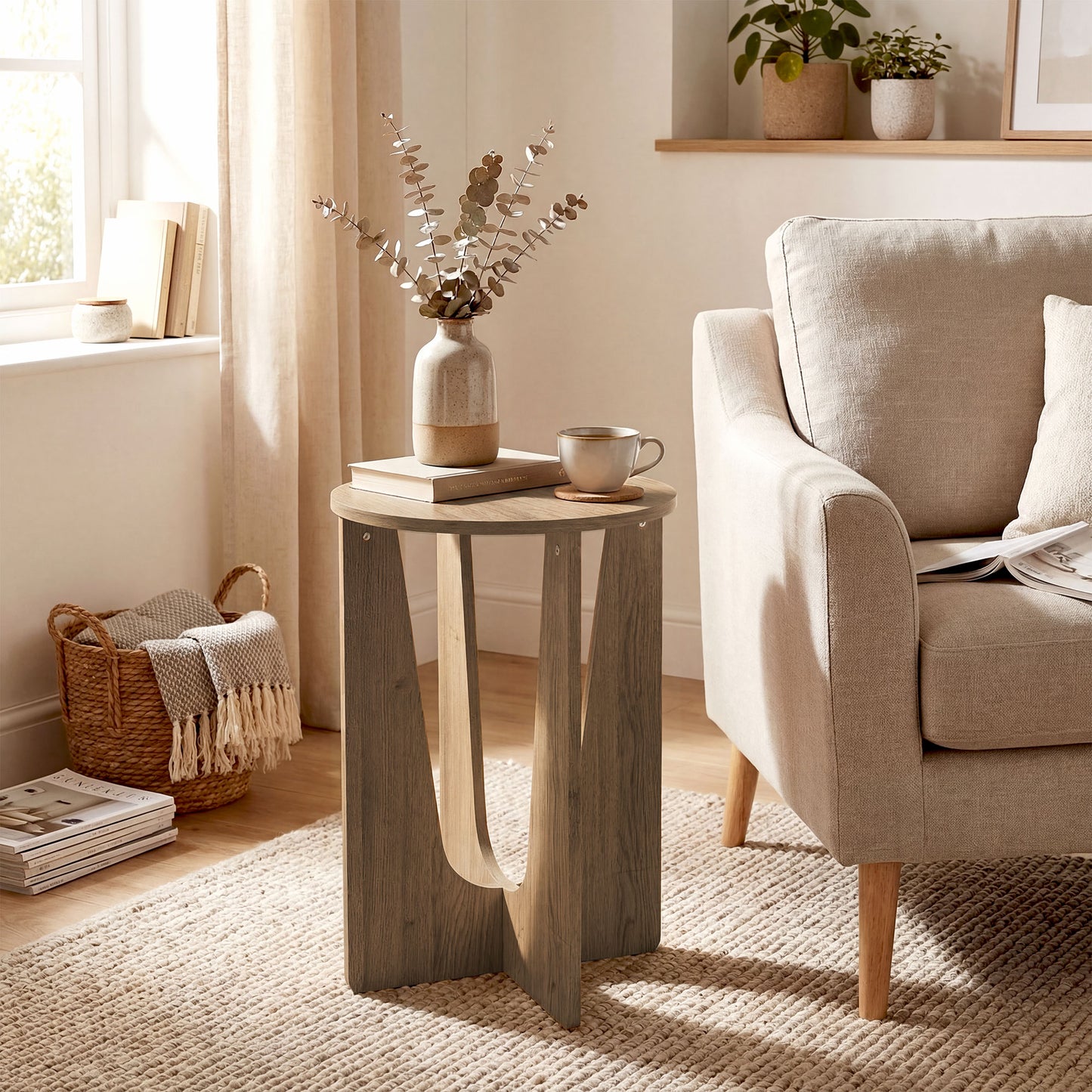 HOMCOM End Table Round Side Table With Curved Legs Coffee Wood Effect Compact Living Room Accent